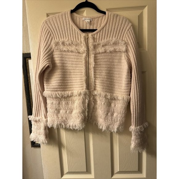 Club Monaco wool sweater fringe cream‎ Zip size large - Picture 2 of 4